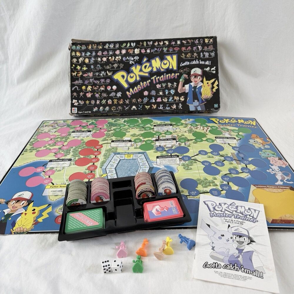 99% COMPLETE 1999 Pokémon Master Trainer Board Game - Milton Bradley Vintage